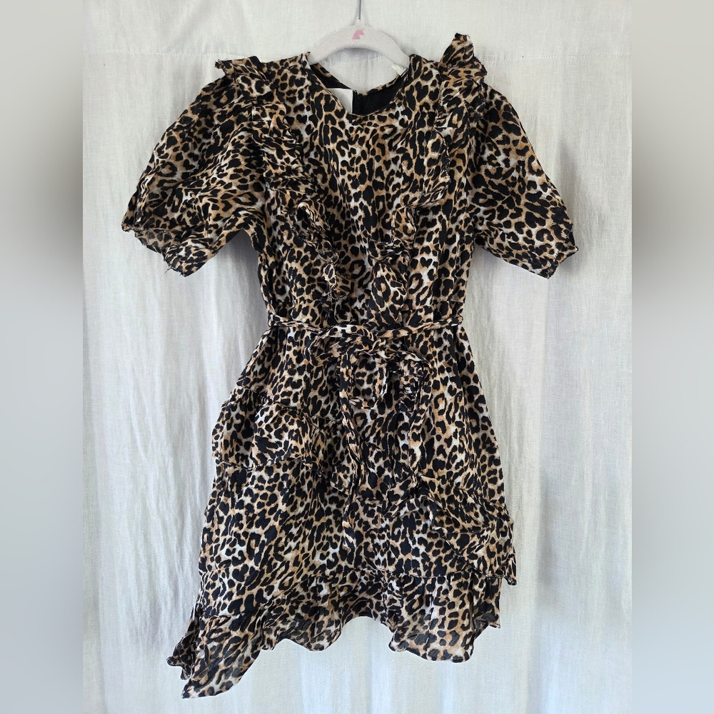 Les Coyotes De Paris | Leopard Print Ruffle Wrap Dress - Tan & Black
